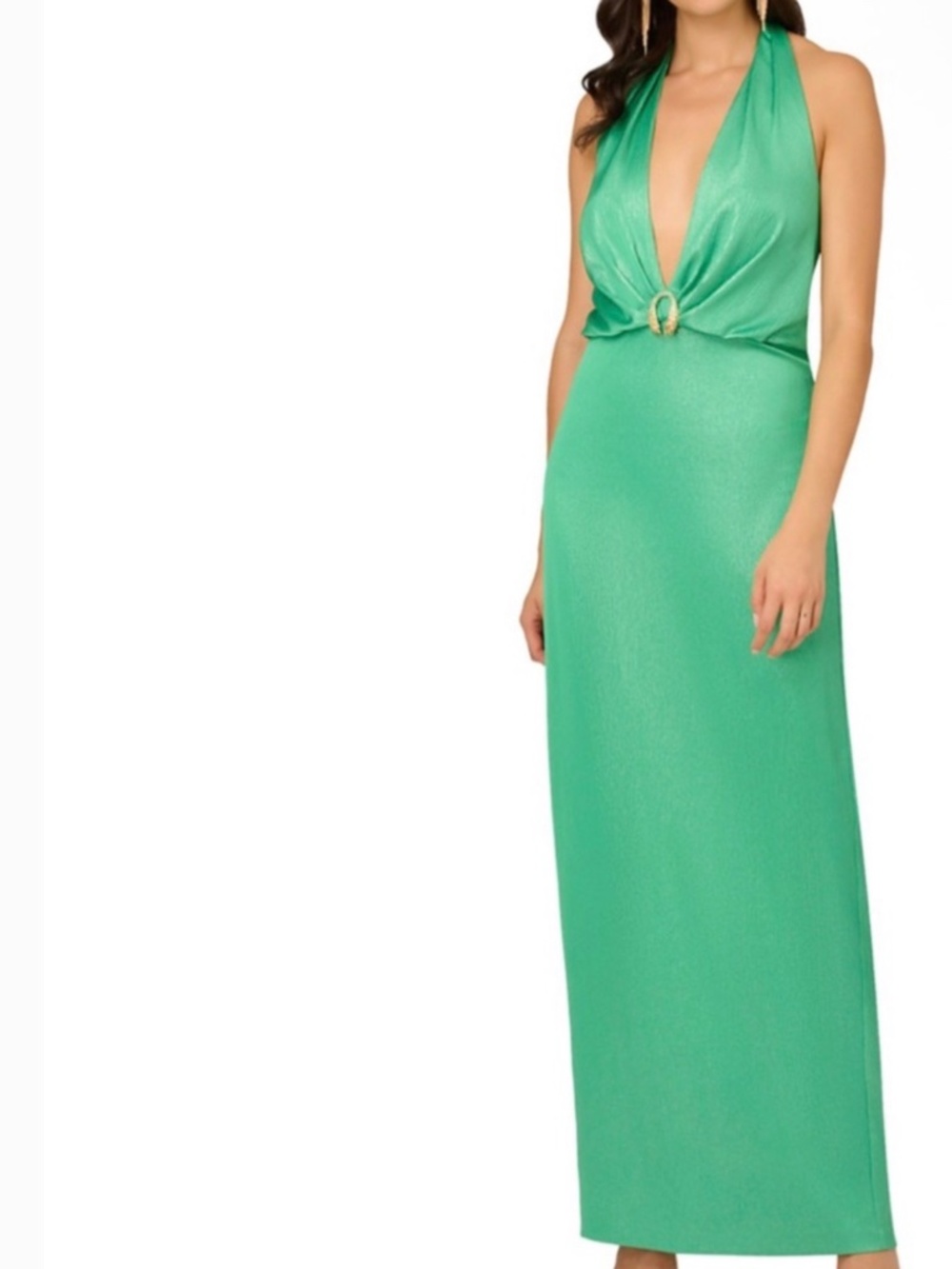 LIV FOSTER TEXTURE$295 GORGEOUS FOIL SATIN SUMMERGREEN V-NECK GOWN SIZE 6